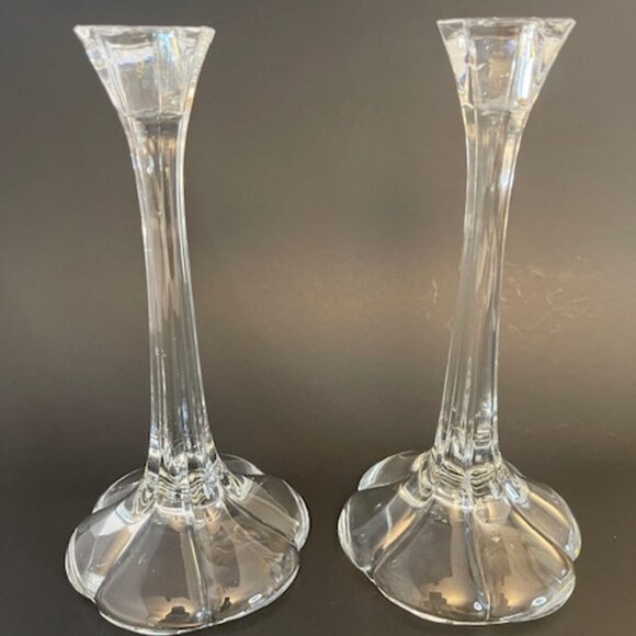 Pair of Vintage Glass Candlesticks – 9.75" Tall, Tulip Design - Picture 2 of 10